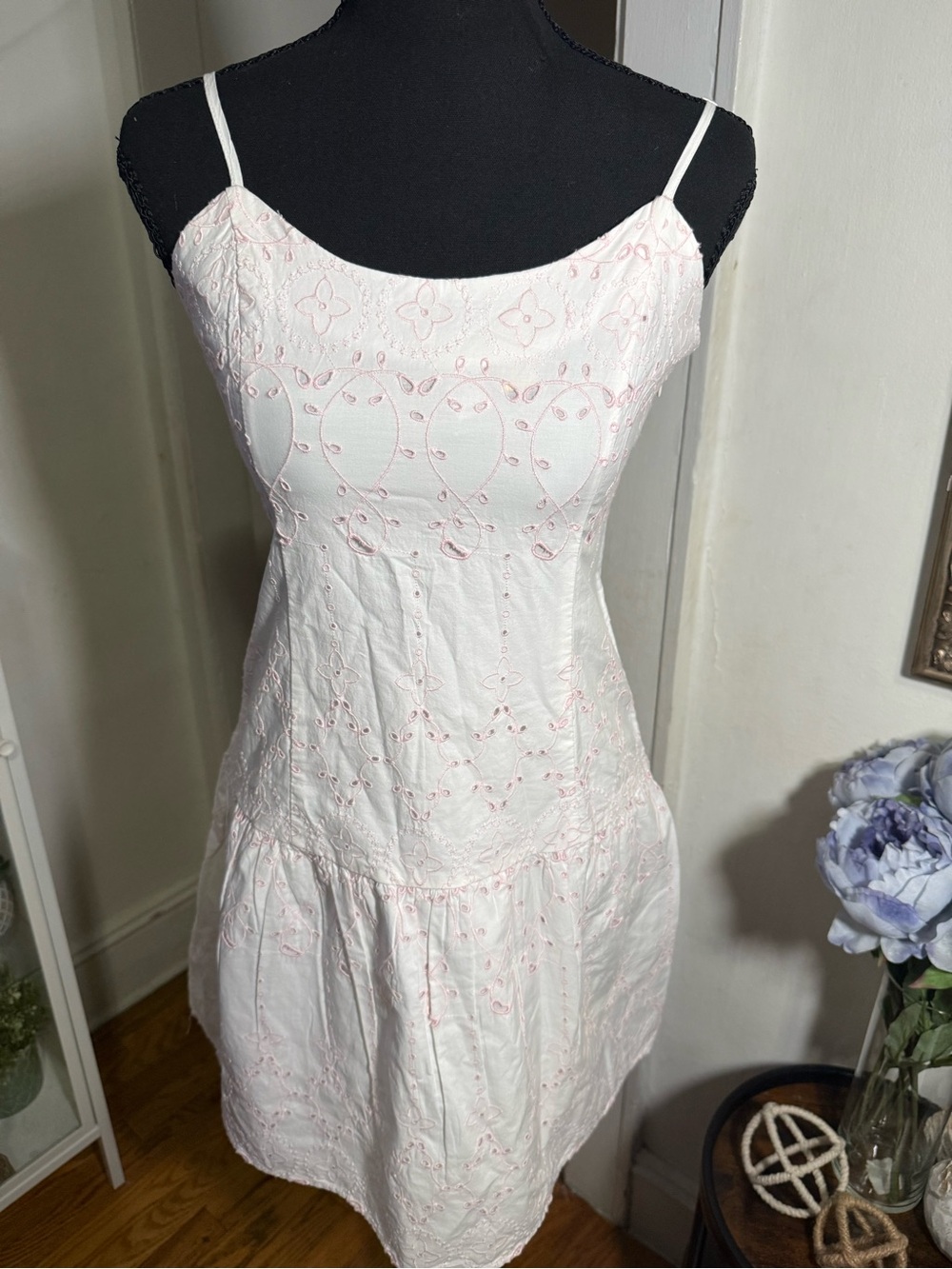 Roller Rabbit White Slip Dress with Pale Pink Embroidery
